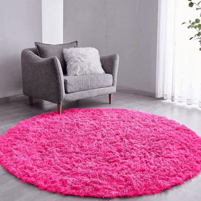 Tapete Sala Felpudo Peludo Rosa Redondo 100 Cm