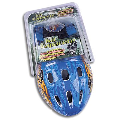 Kit Capacete Infantil com Joelheiras e Cotoveleiras - Azul - FCB-09A - Fenix