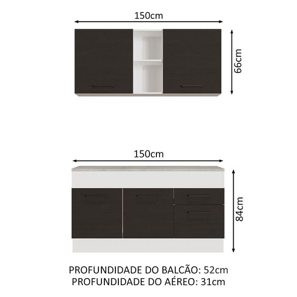 Cozinha Compacta Madesa Agata 150001 com Armário e Balcão (Com Tampo) Branco/Preto Cor:Branco Preto