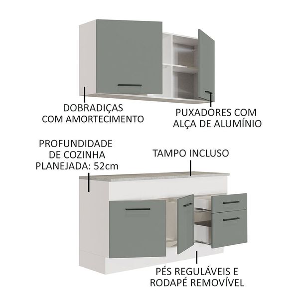 Cozinha Compacta Madesa Agata 150001 com Armário e Balcão (Com Tampo) Branco/Cinza Cor:Branco Cinza