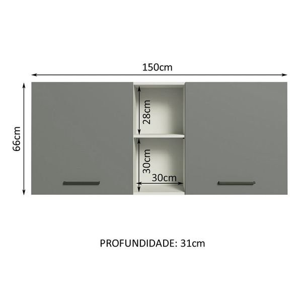 Armário Aéreo Madesa Agata 150 cm 2 Portas e 2 Nichos Branco/Cinza Cor:Branco Cinza