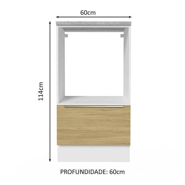 Balcão para Forno e Micro-Ondas Madesa Lux 60 cm 1 Porta (Com Tampo) Branco/Carvalho Cor:Branco Carvalho
