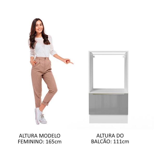 Balcão para Forno e Micro-Ondas Madesa Lux 60 cm 1 Porta (Sem Tampo) Branco/Cinza Cor:Branco/Cinza
