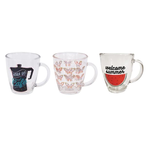 Caneca Cazza Decor em Vidro 345ml - Item Sortido Caneca Cazza Decor em Vidro 345ml - Item Sortido