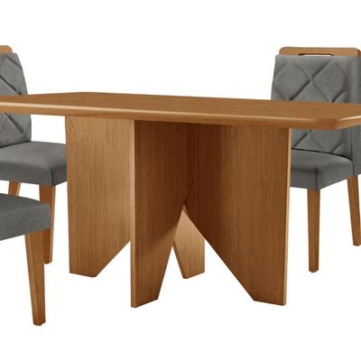 Mesa Evora 120 Mdf Com 4 Cadeiras Melissa Linho Grafite-naturalle-naturalle