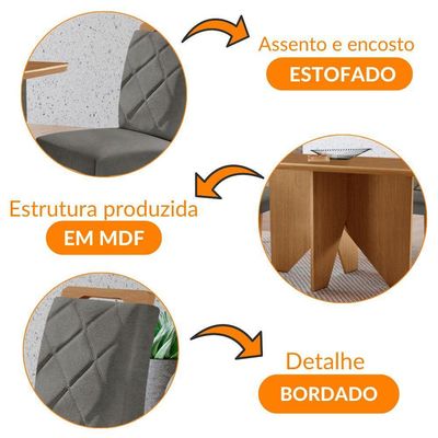 Mesa Evora 120 Mdf Com 4 Cadeiras Melissa Linho Grafite-naturalle-naturalle