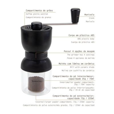 Moedor De Café Tramontina Em Plástico Abs Com Moinho Em Cerâmica