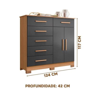 Cômoda 2 Portas 6 Gavetas Nature Titanium Xiang Shop Jm