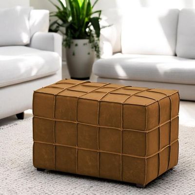 Kit 2 Puffs Decorativos Augusto 70cm Sala De Estar Couro Caramelo Manchado G88 - Gran Belo