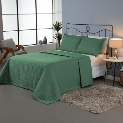Combo 2 Kit Cobre Leito Colcha Monaco King Dupla Face - Verde - Branco