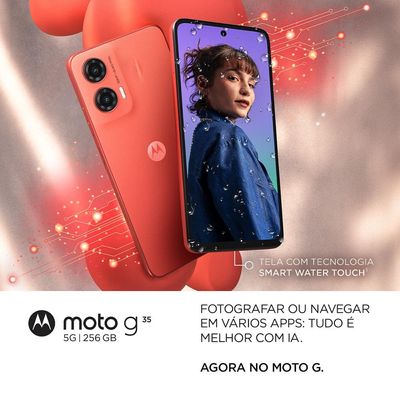 Smartphone Motorola Moto G35 Coral 5G, 256GB, 12GB RAM Boost, Processador Octa-Core, Câmera Traseira 50MP + 8MP, Selfie 16MP Tela 6.7 Coral