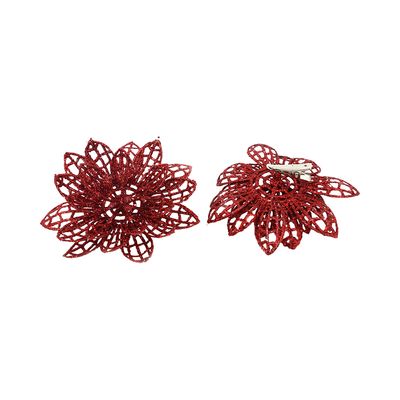 Kit Flor Natal Le com Clipe 8cm  com 4 Unidades Vermelho