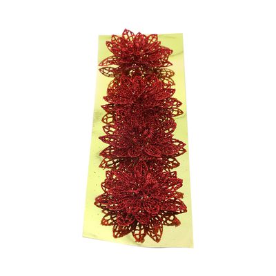 Kit Flor Natal Le com Clipe 8cm  com 4 Unidades Vermelho
