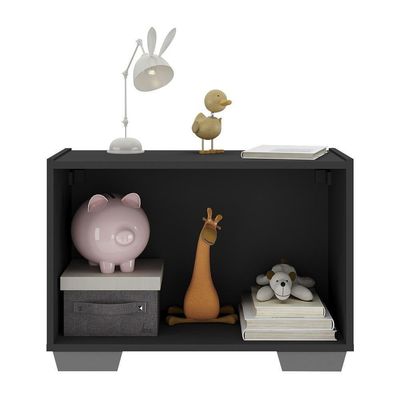 Mesa De Cabeceira Com Pés 2 Portas Mp4134 Preta cinza Preto cinza