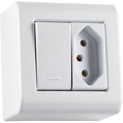 Caixa De Sobrepor Com 1 Interruptor Simples 10 A 250 V E 1 Tomada 2p+t 10 A 250 V Tramontina Lizflex Branca