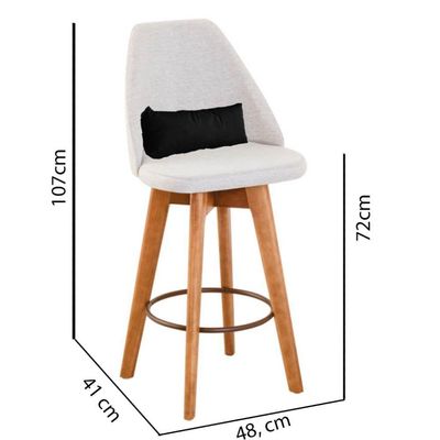 Banqueta Alta Maya Giratória Com Encosto Linho Bege Claro e Almofada Suede Preto - Aurora Line