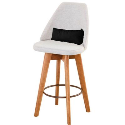 Banqueta Alta Maya Giratória Com Encosto Linho Bege Claro e Almofada Suede Preto - Aurora Line