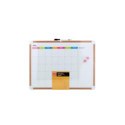 Quadro Magnético Branco Le Planejamento Mensal com Cortiça, 2 Ímãs e Marcador 43x58cm