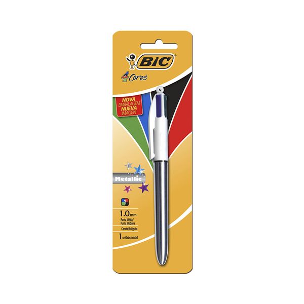 Caneta Esferográfica Bic Metallic 4 Cores 1.0mm Prata