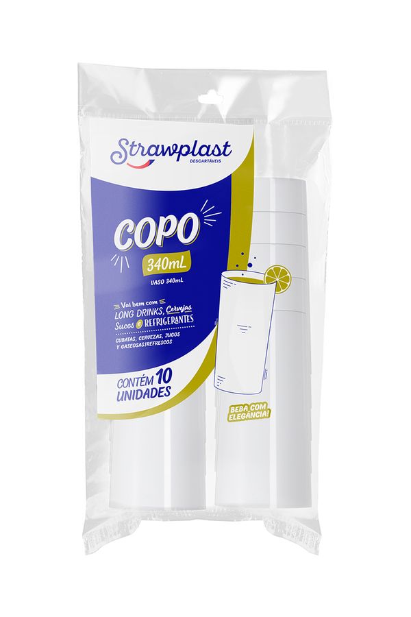 Copo Long Drink Strawplast 340ml Branco