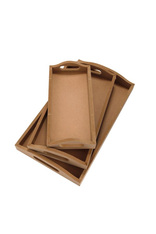 Kit Bandeja Retangular Mdf com Alça com 3 Unidades 35x20x5cm, 30x16x5cm, 25x12x5cm