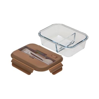 Marmita Retangular Le Vidro com Divisória e Suporte para Talher Rosa 960ml