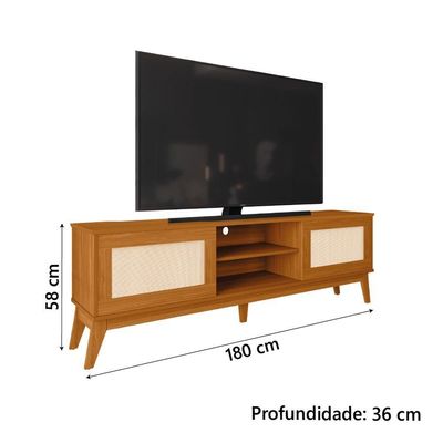 Rack Bancada Para Tv Até 65 Polegadas 1,80m 2 Portas Com Tela Rattan Cedro Cairo Edn Cedro