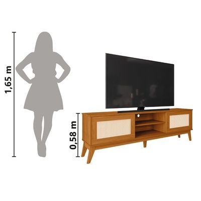 Rack Bancada Para Tv Até 65 Polegadas 1,80m 2 Portas Com Tela Rattan Cedro Cairo Edn Cedro