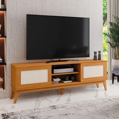 Rack Bancada Para Tv Até 65 Polegadas 1,80m 2 Portas Com Tela Rattan Cedro Cairo Edn Cedro