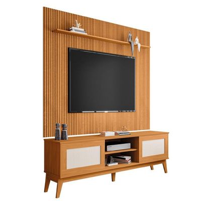 Rack Bancada Cairo C/ Painel Para Tv Até 75 Polegadas 1,79m Avante Cedro Ripado 3d Cedro