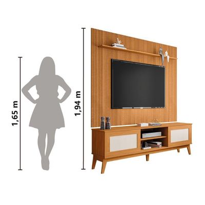 Rack Bancada Cairo C/ Painel Para Tv Até 75 Polegadas 1,79m Avante Cedro Ripado 3d Cedro