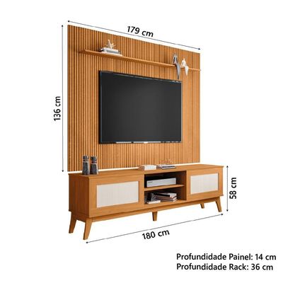 Rack Bancada Cairo C/ Painel Para Tv Até 75 Polegadas 1,79m Avante Cedro Ripado 3d Cedro