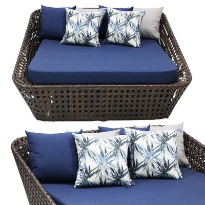 Chaise Concha Quadrada De Fibra Sintética Para Varanda Marrom Azul