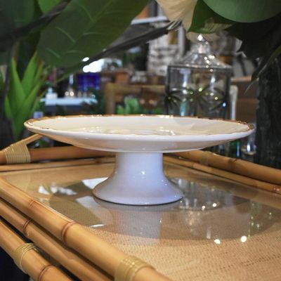 Porta Bolo Com Pé Borda Bambu Natural Scalla 28 Cm 1º L