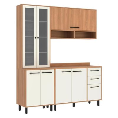 Armário De Cozinha Compacta Modulada 3 Peças Com Balcão Havana Multimóveis Cr20331 Rovere/champanhe