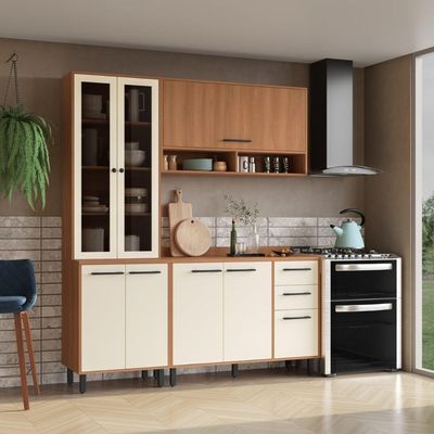Armário De Cozinha Compacta Modulada 3 Peças Com Balcão Havana Multimóveis Cr20331 Rovere/champanhe