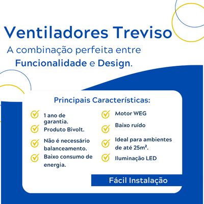 Ventilador de Teto Treviso Cromado Confort LED Contrl Remoto