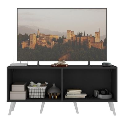 Rack Retrô Para Tv Até 50 Polegadas Com 4 Portas Multimóveis Mp1071 Preto/branco