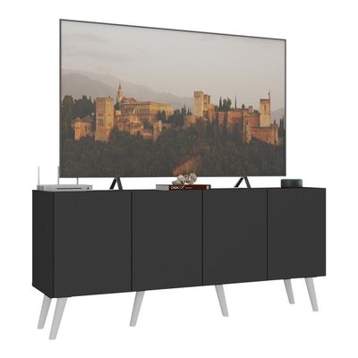 Rack Retrô Para Tv Até 50 Polegadas Com 4 Portas Multimóveis Mp1071 Preto/branco