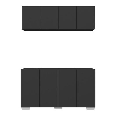 Conjunto Cantinho Do Café Armário E Aparador 4 Portas Multimóveis Mp1085 Preto/branco