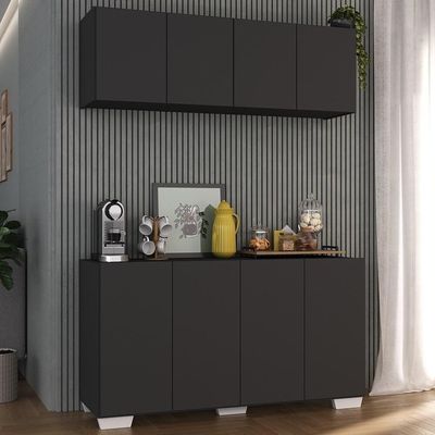 Conjunto Cantinho Do Café Armário E Aparador 4 Portas Multimóveis Mp1085 Preto/branco