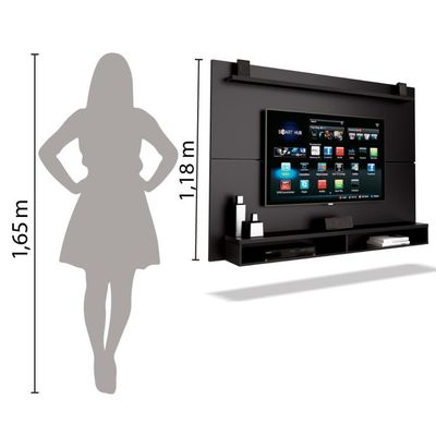 Painel TV Até 65" Com Prateleira 1,80m Preto