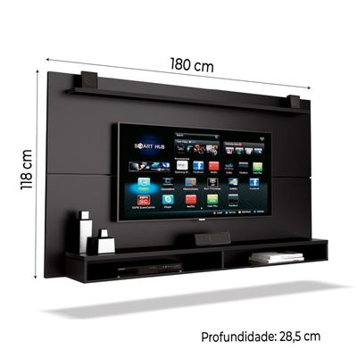 Painel TV Até 65" Com Prateleira 1,80m Preto