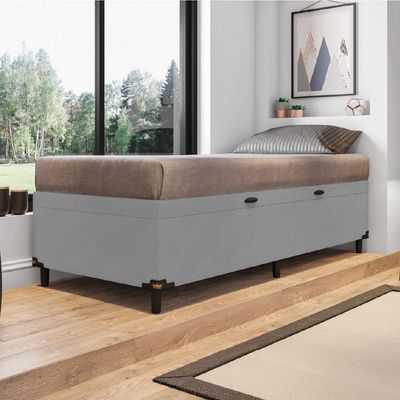 Cama Box Com Baú Solteiro 0,88m Com 41cm De Altura Prince Cinza Cinza