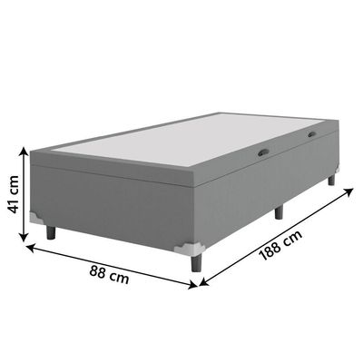 Cama Box Com Baú Solteiro 0,88m Com 41cm De Altura Prince Cinza Cinza