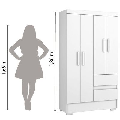 Guarda Roupas Solteiro Juvenil 4 Portas 2 Gavetas Branco Coimbra Aramóveis Branco