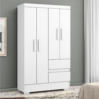 Guarda Roupas Solteiro Juvenil 4 Portas 2 Gavetas Branco Coimbra Aramóveis Branco