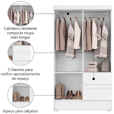 Guarda Roupas Solteiro Juvenil 4 Portas 2 Gavetas Branco Coimbra Aramóveis Branco