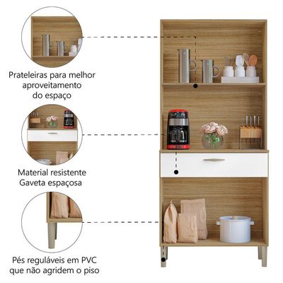 Armário De Cozinha Completa 4 Portas 1 Gaveta Cris Kit's Paraná Freijo/bco