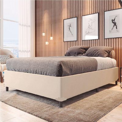 Cama Box Casal 1,38m Com 38cm De Altura Suede Prince Bege Bege